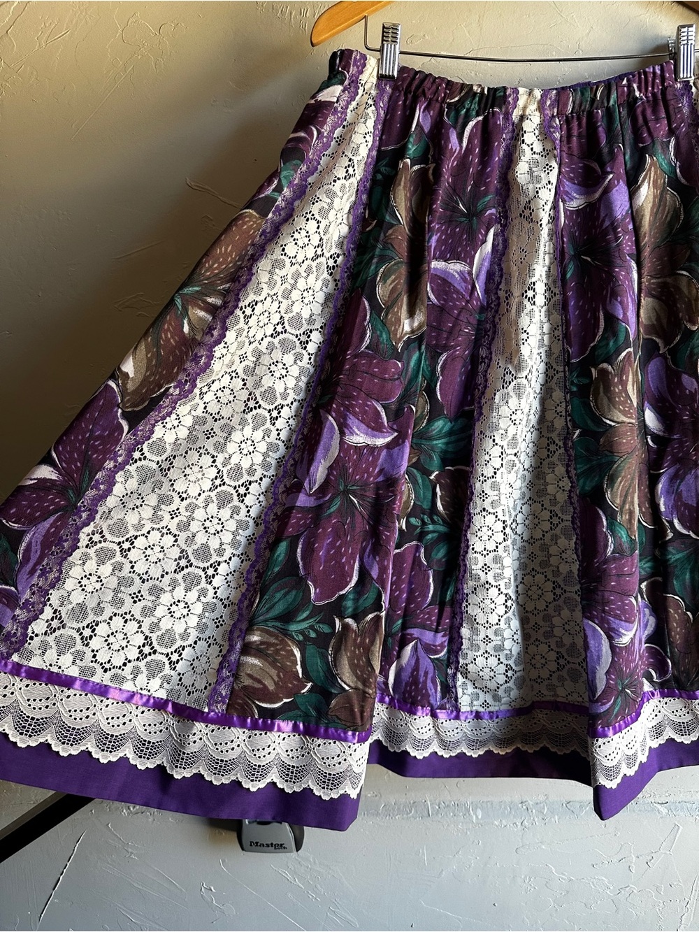 Vintage Purple Floral Lace Patchwork Midi‎ Skirt Cottagecore Prairie Fairycore - Picture 11 of 13